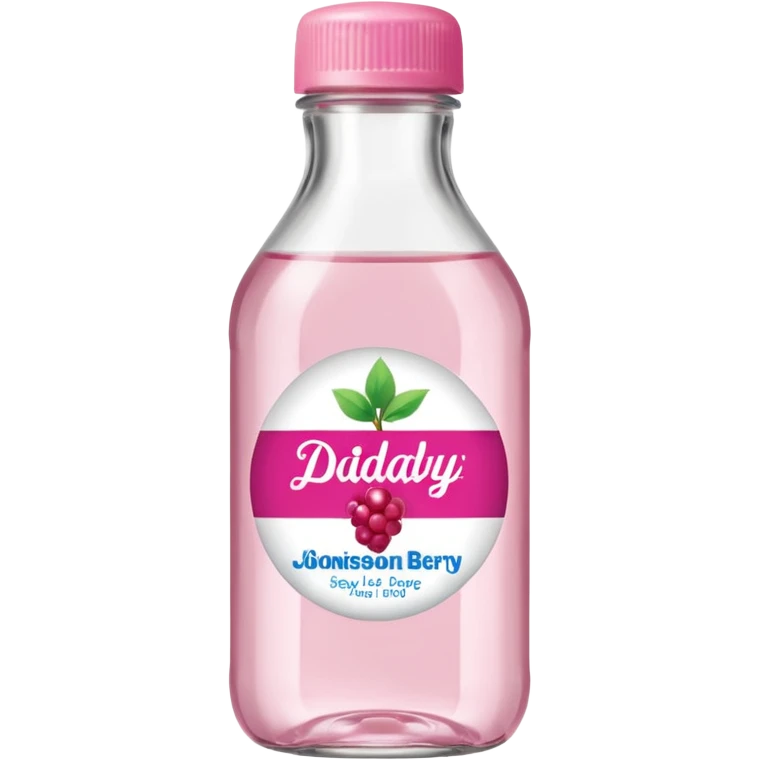 realistic Johnson and Johnson style bottle pink cap pink label clear bottle with aint no party like a berry party written on the logo with diddy logo emoji