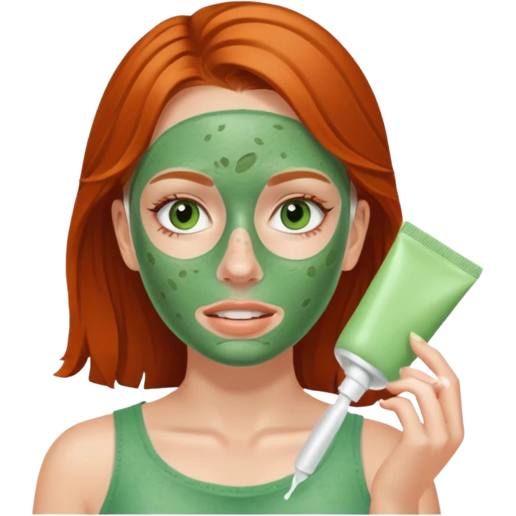 White girl with freackles doing skincare mask emoji