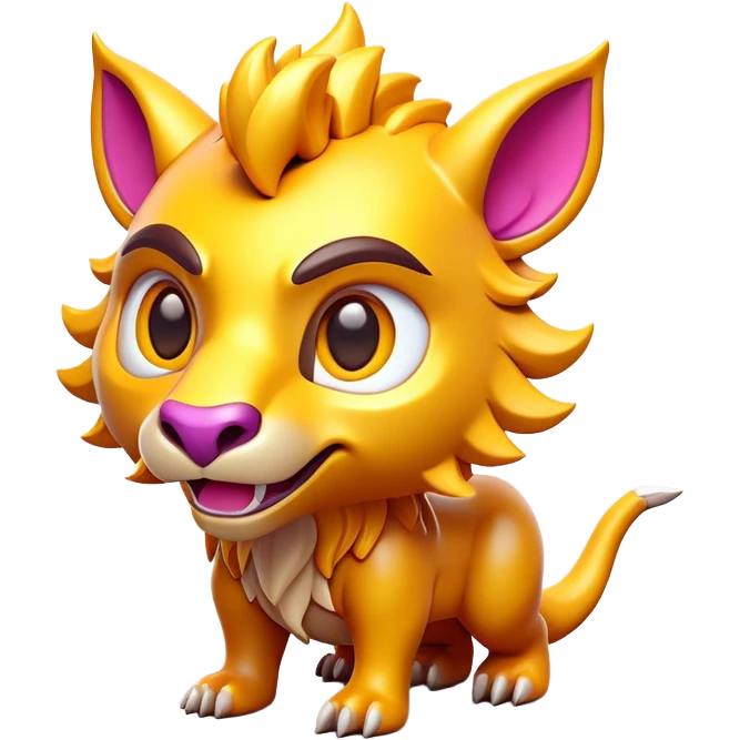 Clash of Clans aesthetic: Cinematic Playful Beast Emoji, rendered in a 3D vector-style similar to standard emojis with minimal shading and bold, simplified shapes. A compact, isometric mythical creature with wild, majestic features and fierce yet endearing eyes, softly glowing with a primal enchanted charm. Simplified yet unmistakably iconic, highly detailed and consistent, glowing with a soft radiant shine and high polish. Stylized with a touch of mythical wildness and a soft glowing outline, capturing the essence of a legendary beast with a friendly, playful allure! emoji