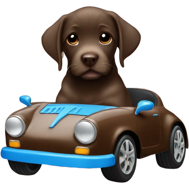 puppie chocolate labrador in a blue Porsche  emoji