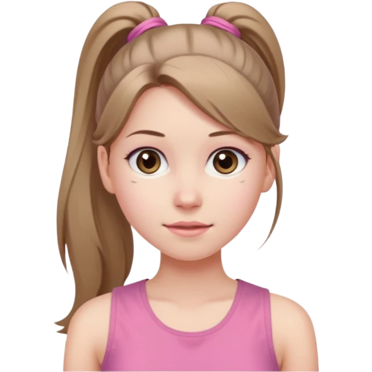 Девушка, бледная кожа, глаза серого цвета, светло русые, длинные волосы, собранные в хвост, розовая майка без рукавов emoji