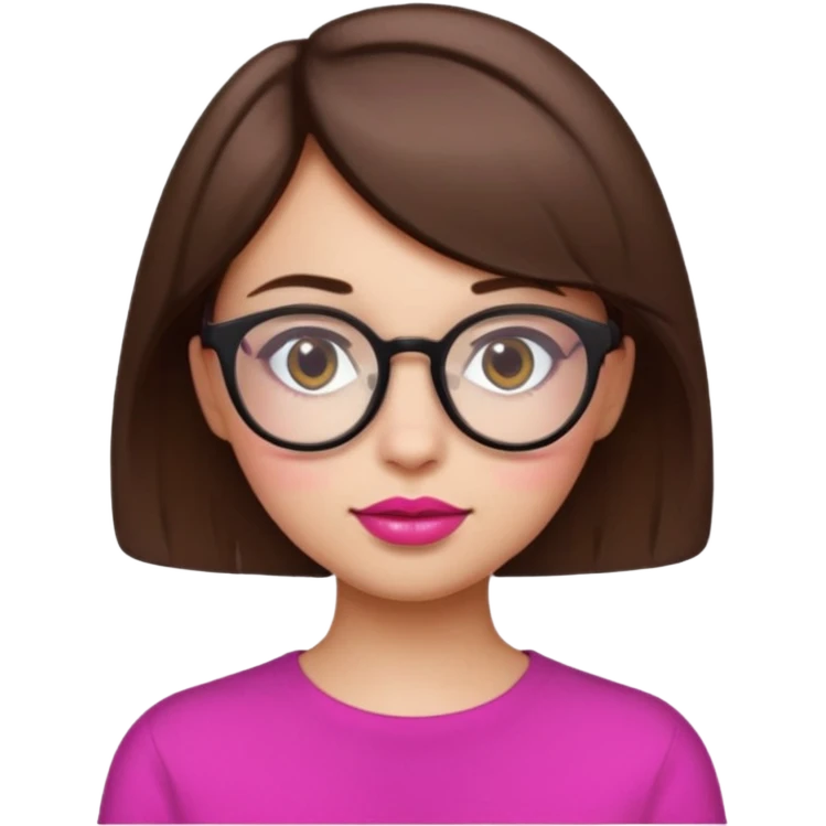 short brown hair girl with round glasses and pink lips, emoji style emoji