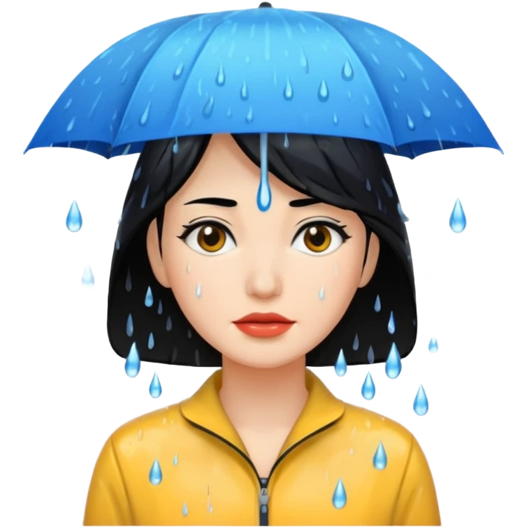 Women black hair under rain  emoji