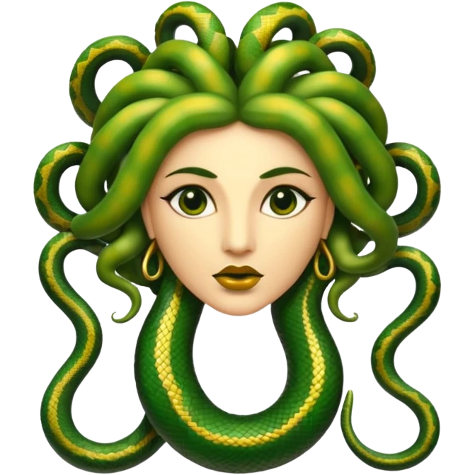 The Sicilian Medusa in gold and green and make the snake hair have snake faces  emoji