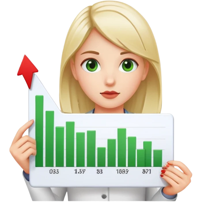 Girl holding chart with rising green graph line in right hand and holding another chart with falling red graph line in left hand emoji