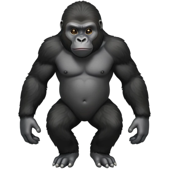 cinematic-friendly relaxed young gorilla-realistic-full-body-crouched on all fours on knuckles-emoji,-poised-with-confidence,-massive-arms-hanging-slightly-forward,-head-tilted-thoughtfully,-thick-black-fur, friendly ,-simplified-yet-realistic emoji