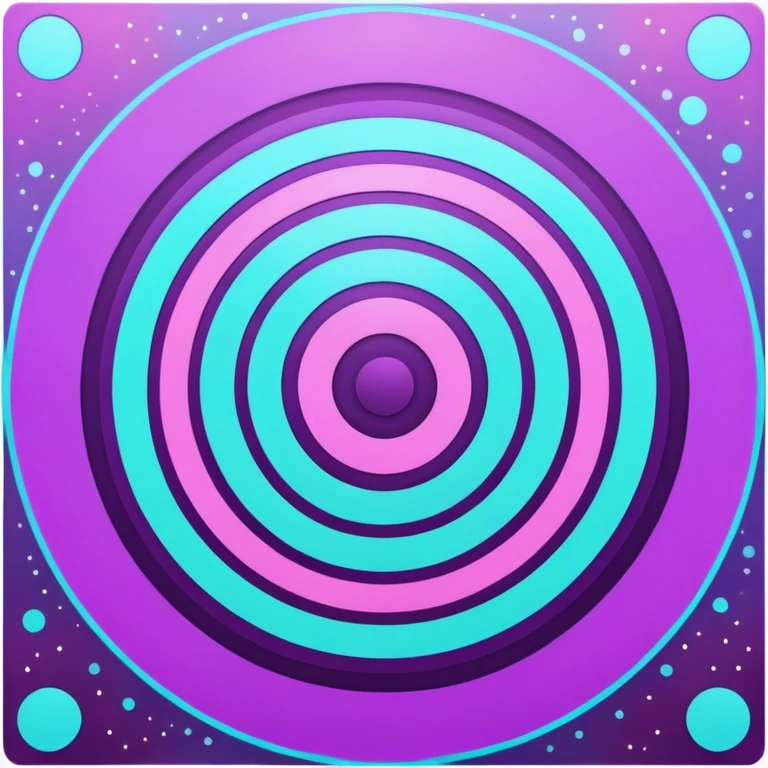 Flat bullseye target emoji, 2D icon, concentric rings, neon purple and cyan holographic glow, dark background, digital tech style, abstract sparkles, no depth, no face emoji
