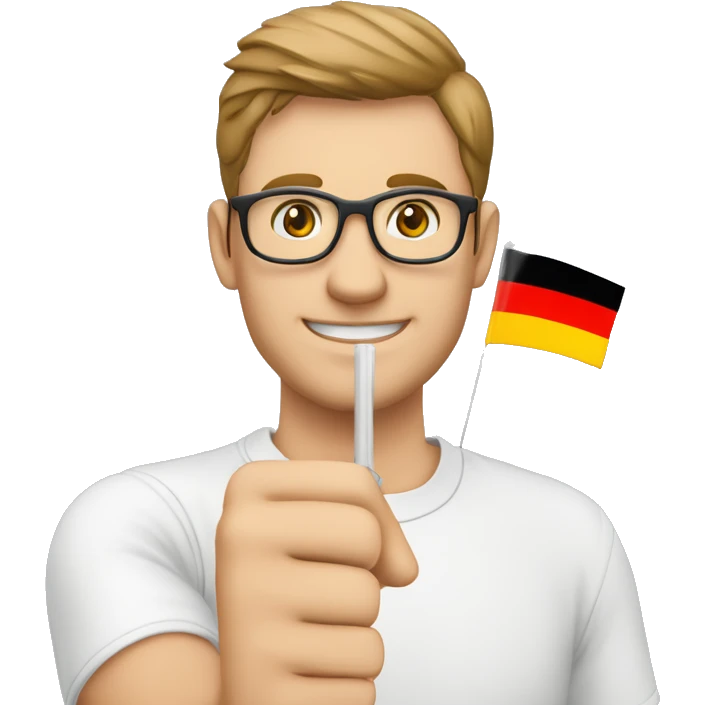 Ein Mann mit weißer hausfarbe mit Deutscher Flagge in der Hand emoji