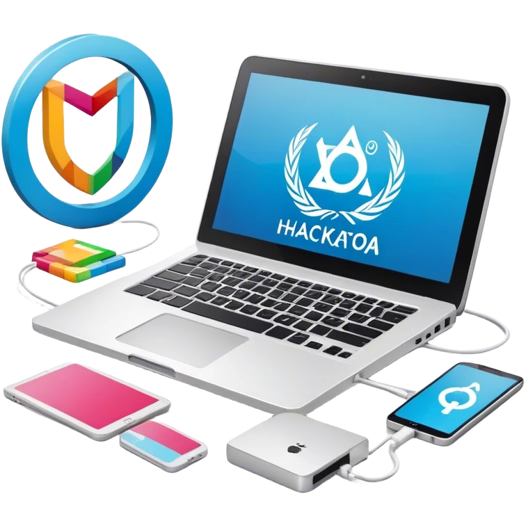 un logo de un equipo de hackaton que se llama "OmCodevs" con el símbolo omega y dentro una laptop emoji