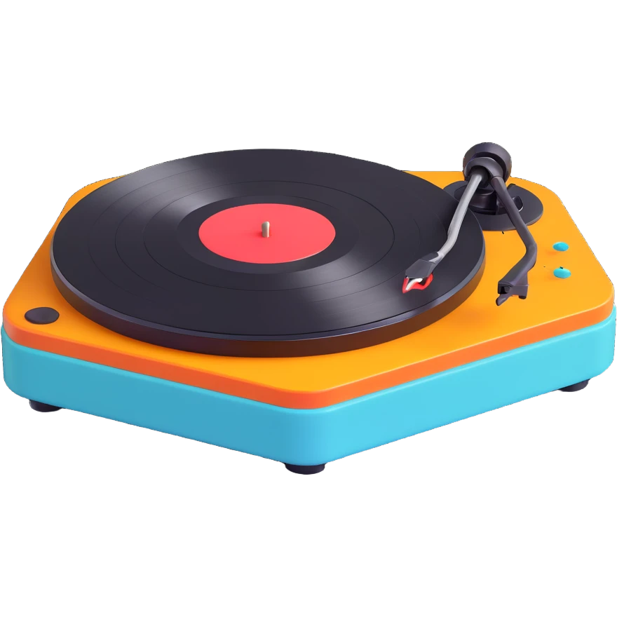 Technics-style turntable in 3D, Disney Pixar animation style, playful rounded features, vibrant colors emoji