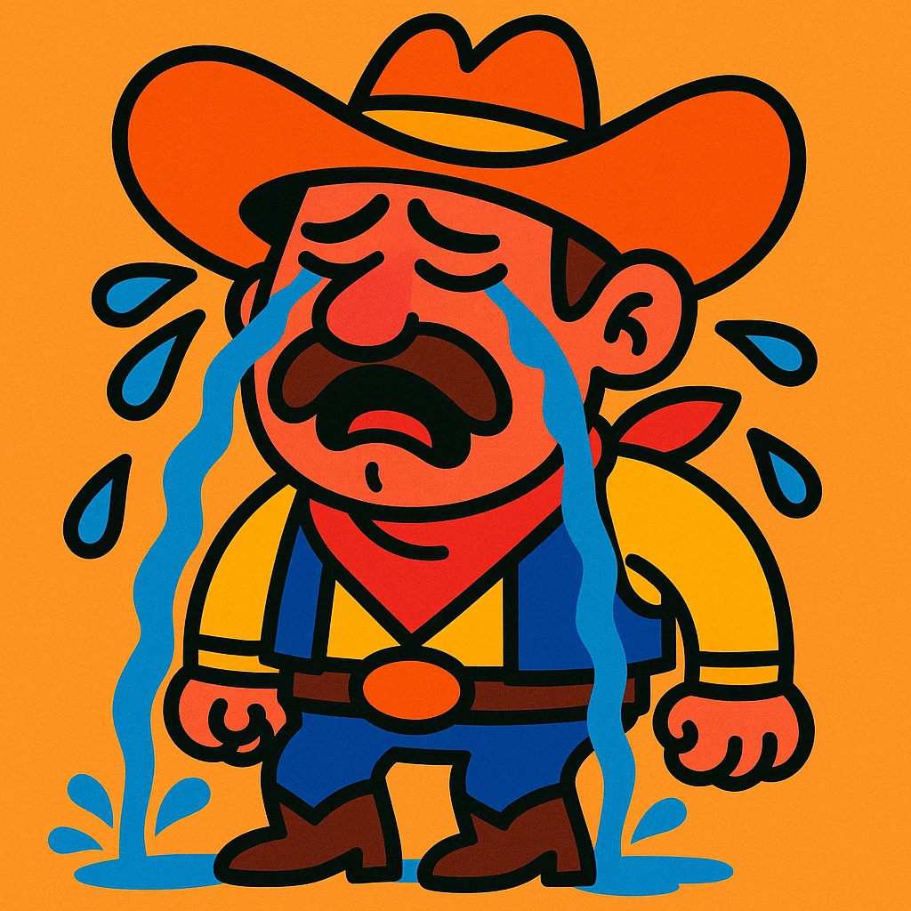 crying cowboy, cartoon style, colorful emoji
