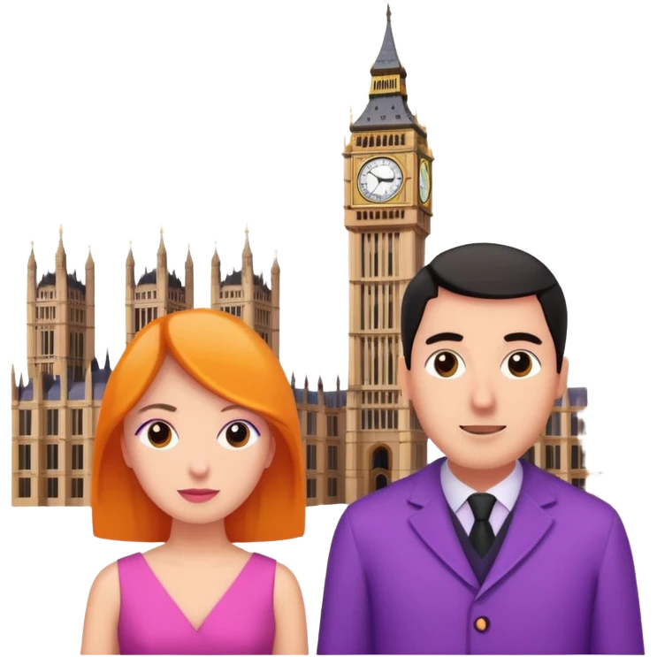 London Big ben with couple facing it keep couple dress colourful pink,purple,orange,black emoji
