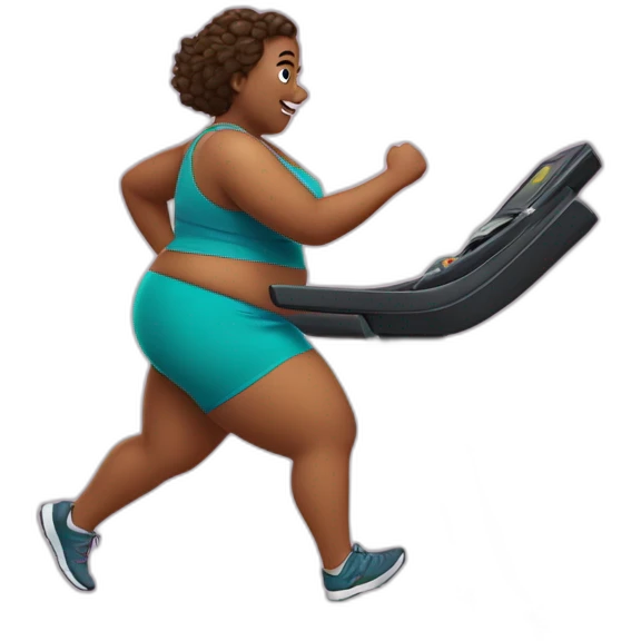 A very fat girl runs on a treadmill emoji