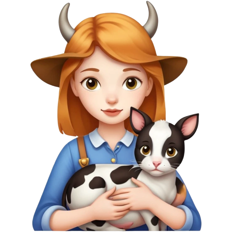 Beautiful girl holding a cow cat emoji