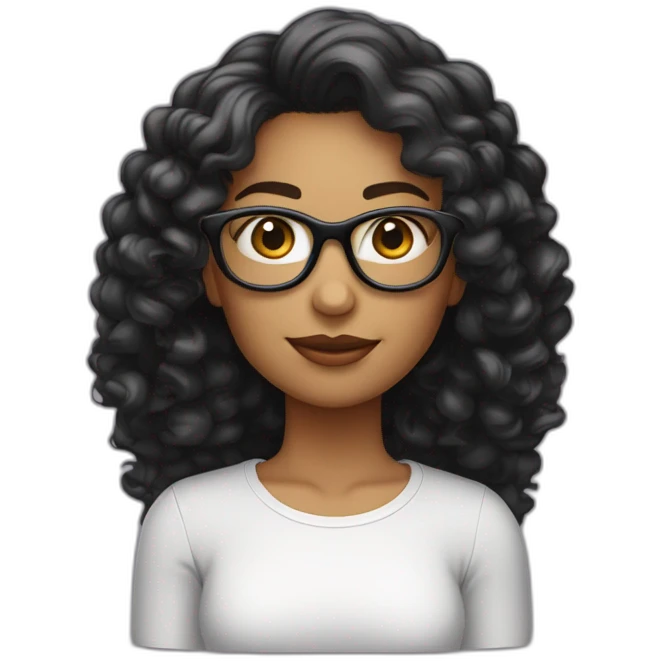 Fille peau clair cheveux noirs longs ondulés et lunettes de vue emoji