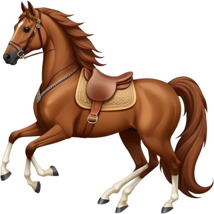 Saudi Arabian horse, galloping with traditional Arabian saddle emoji
