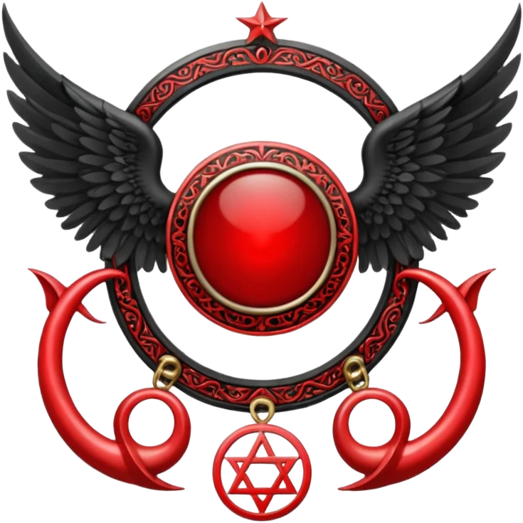 Holy Emblem with black wings and horn and red tetragrammaton in the middle emoji