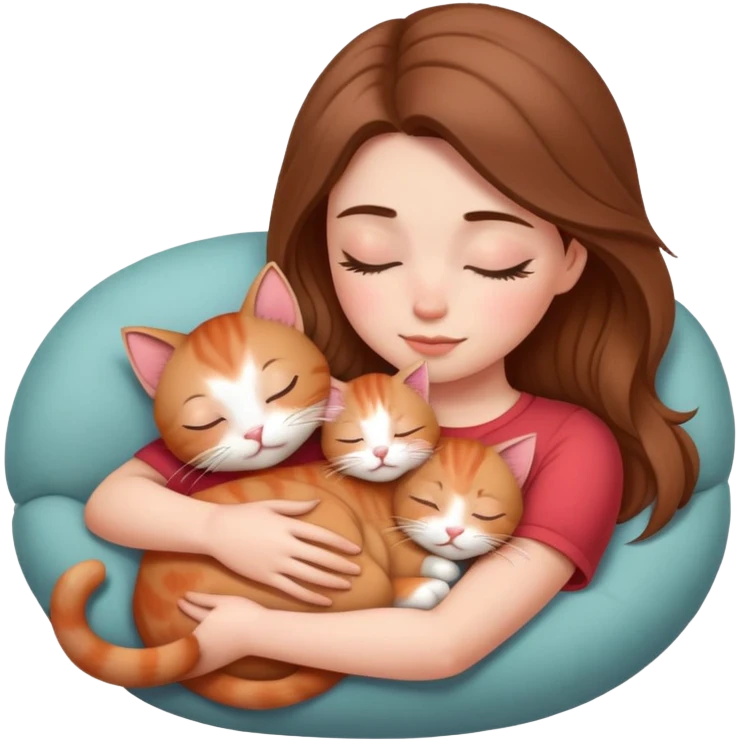 Light red kitty sleeping on light brunette white girl's lap emoji