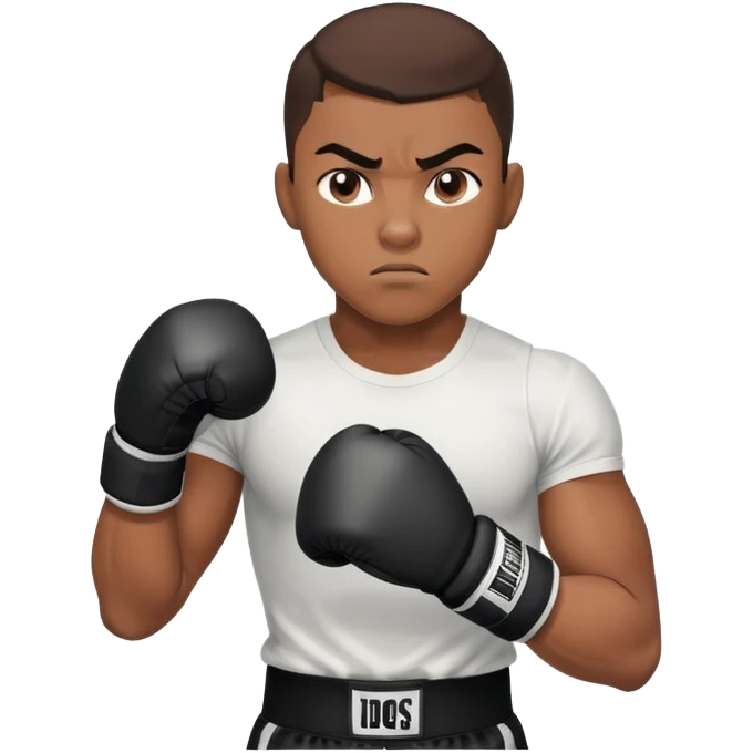 A young 19-year-old Black male boxer in boxing stance with gloves and determined expression emoji