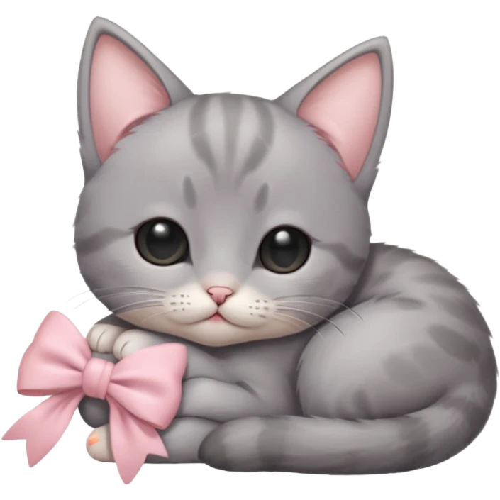 Grey kitten with pale pink bow is sleeping  emoji