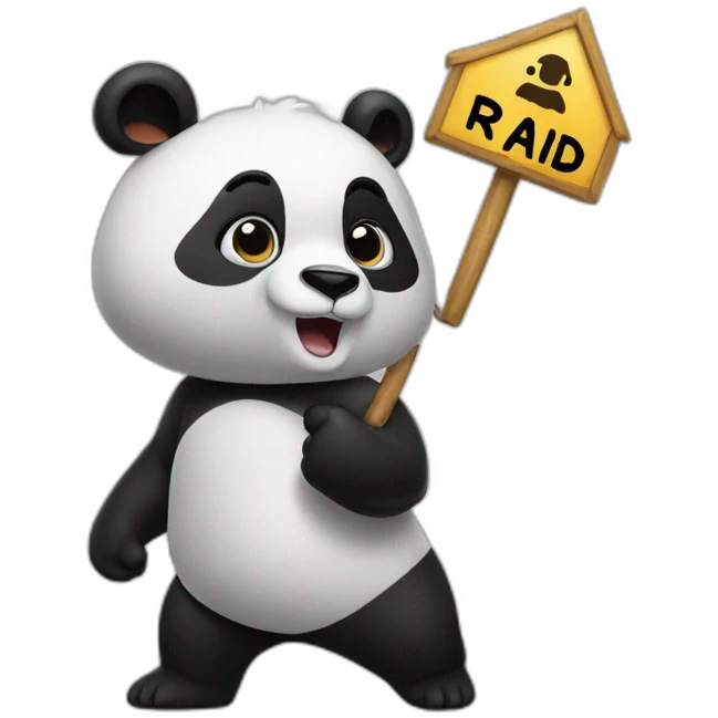 Panda marching with "raid" sign emoji