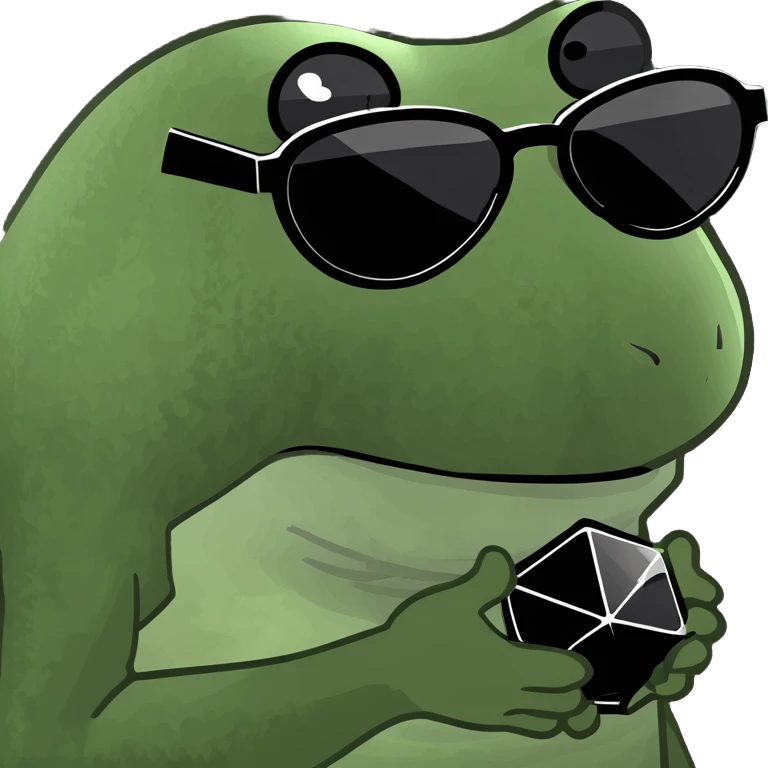 bufo with sharp, angular triangular black frame with dark grey smoked lenses, with a mini full dark powerful orb in his hand emoji