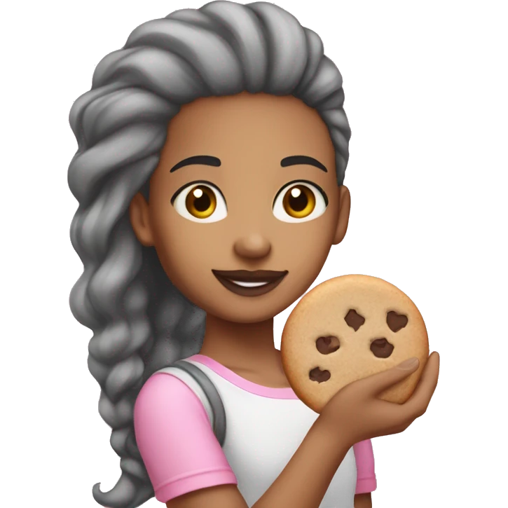Light Pastel color hair lightskin girl with a pink out holding a cookie emoji