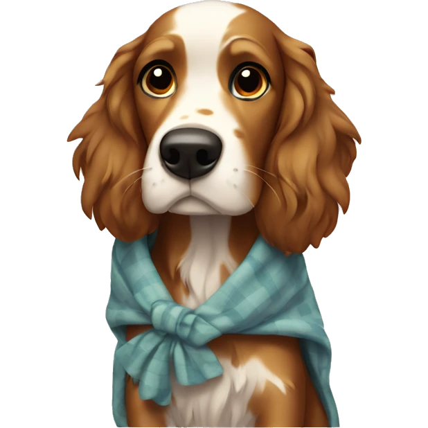 A setter with a blanket and a bow emoji