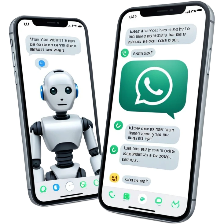 iPhone with WhatsApp chat screen showing a conversation with a robot or AI chatbot emoji