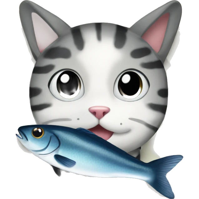 Create an image of the same cat sitting beside fish on a plate emoji