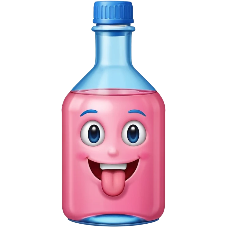Smiling bottle of oil pink with silly face tongue out blue top emoji
