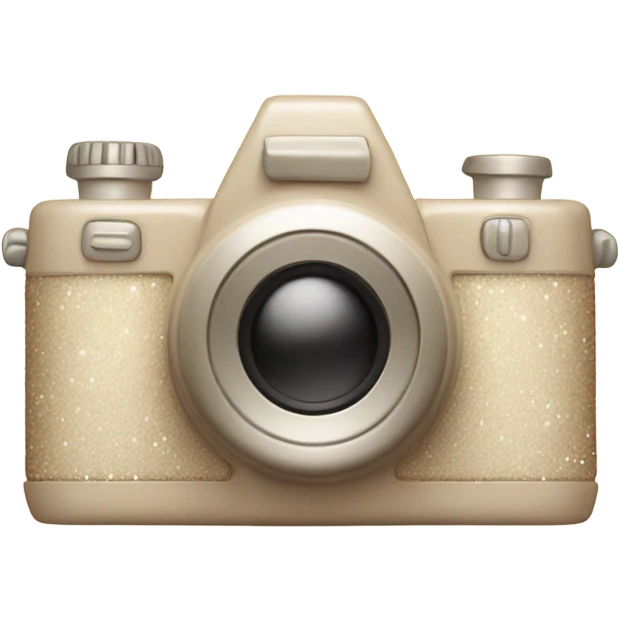 A vintage-inspired camera in soft beige with a subtle glow and sparkles. emoji