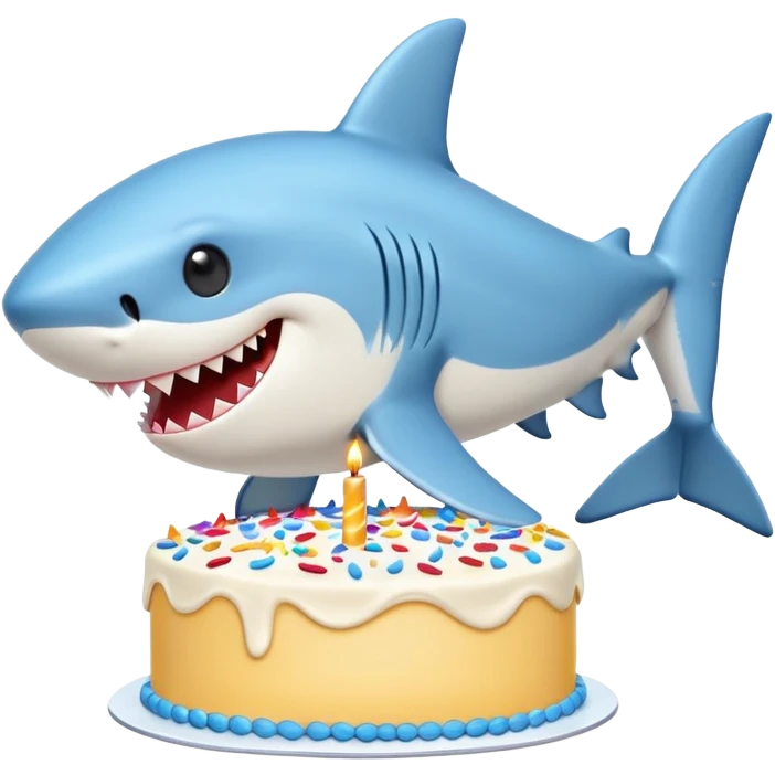 cute blue shark giving a kiss to a birthday cake emoji