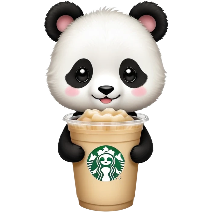 Panda drinking boba tea from a Starbucks cup, kawaii style  emoji