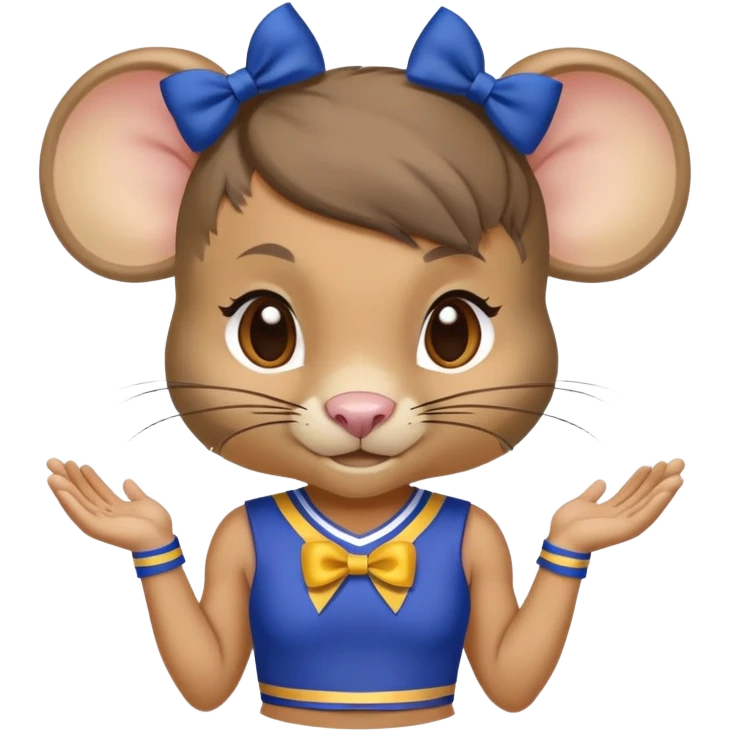 girl rat with a blue bow, wearing a blue and gold cheerleader outfit, Vikings team colors emoji