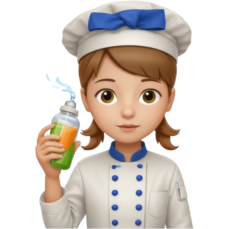 girl kid italian chef, uniform, holding feeding bottle emoji