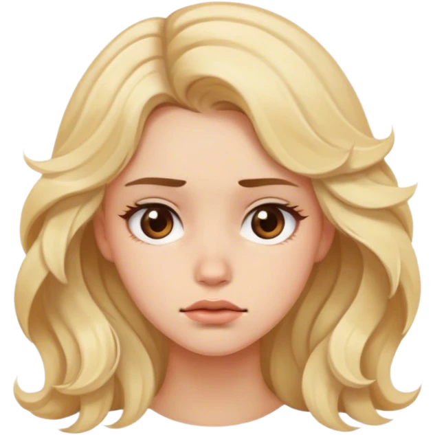 Pretty blonde model, brown eyes, soft wavy hair, tired emoji