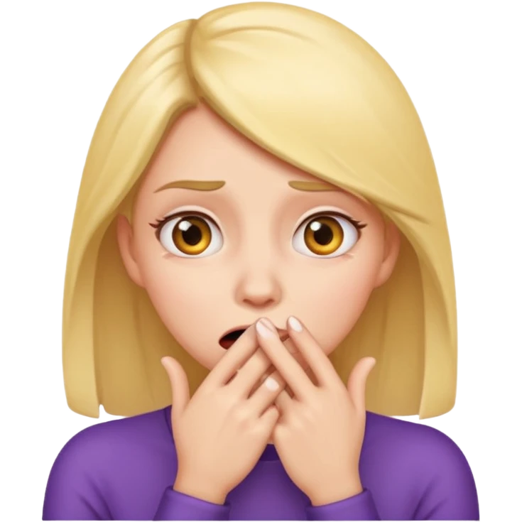 scared woman with her hand on mouth, emoji style, more details, sideways pose, different details emoji