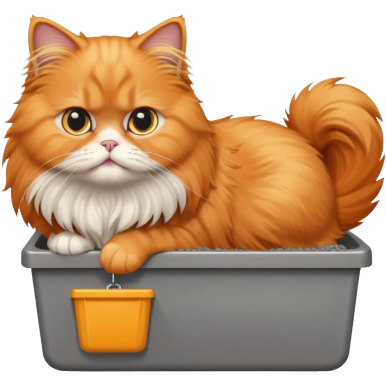 Orange Persian cat pooping in a litter box emoji