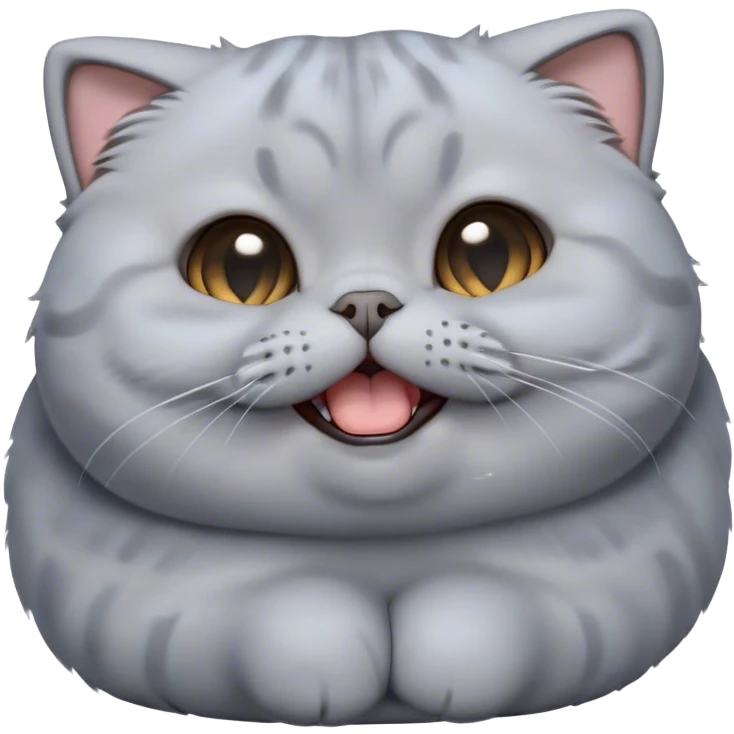 Cinematic Cute Chubby Grey Scottish Fold Cat Portrait Emoji, Adorable folded ears framing its round face, head tilted playfully and yawning, round and plump body with sleek soft grey fur and subtle blue undertones, Simplified yet adorable features, highly detailed, glowing with a warm, friendly glow, high shine, curious yet calm, stylized with a touch of whimsy, bright and endearing, soft glowing outline, capturing the essence of a mischievous yet loving and lazy kitty with those signature folded ears, so cute it feels like it could stretch out of the screen and cuddle! emoji