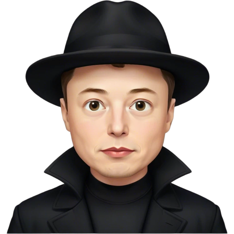 elon musk with black maga hat black t-shirt under a black long coat emoji