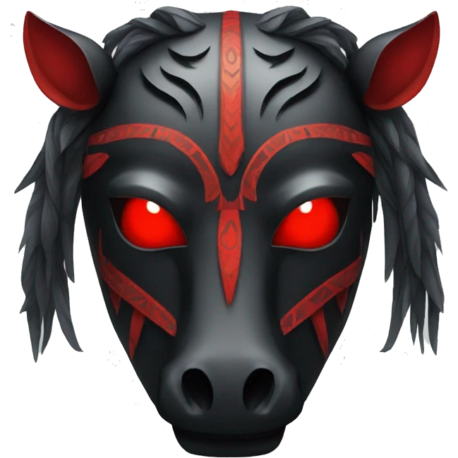 Black tribal mask of a horse with red eyes in front emoji