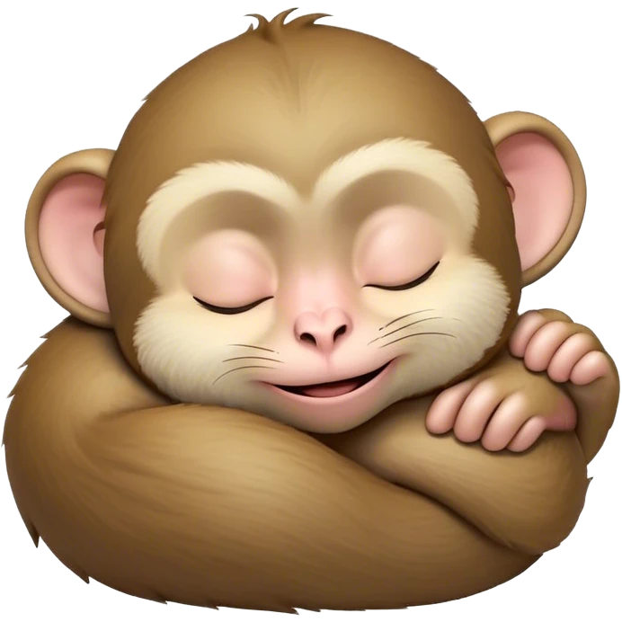 Meme-Worthy cute Sleeping Macaque Portrait Emoji, Head resting peacefully with a contented smile, showcasing soft, downy fur and eyes gently closed in serene slumber, Simplified yet comically adorable features, highly detailed, glowing with a soft, drowsy glow, high shine, relaxed and utterly lovable, stylized with an air of playful laziness, bright and heartwarming, soft glowing outline, capturing the essence of a sleeping macaque that feels destined to become the next viral icon of adorable rest! emoji