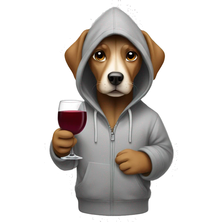 dog wearing a hoodie holding a glass of wine emoji