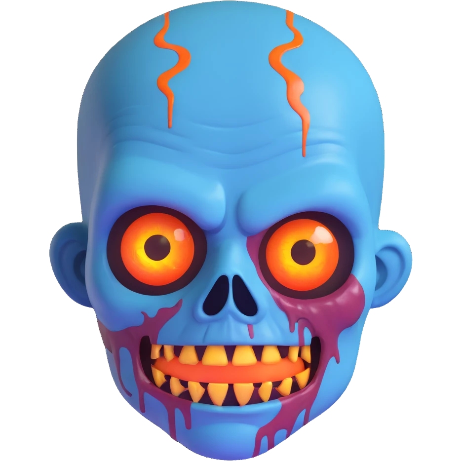 blue zombie face with bright glowing eyes emoji