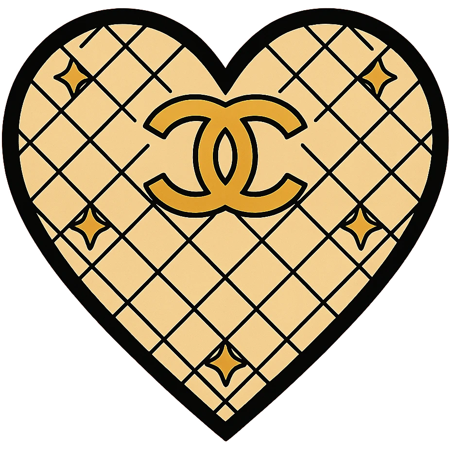 heart shape with a quilted texture, gold accents, Chanel style, elegant and chic emoji