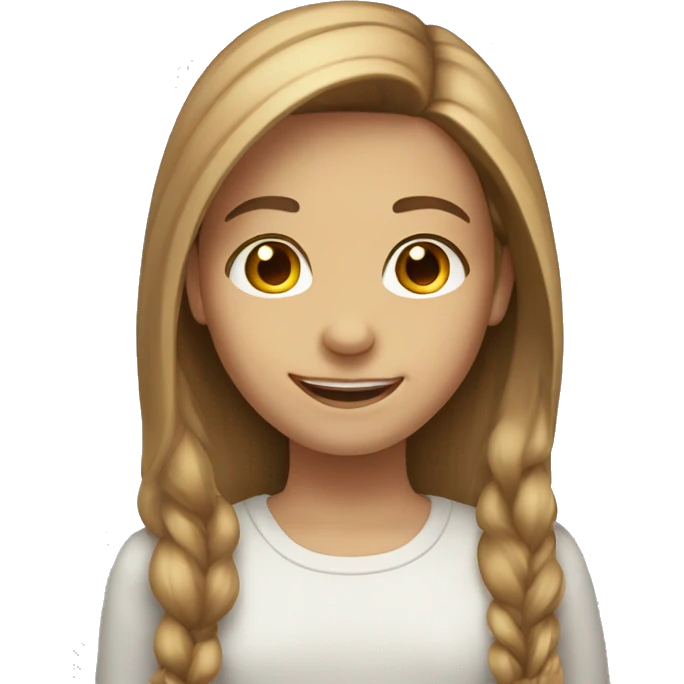 smiling girl with long hair hazel eyes light brown highlighted hair emoji