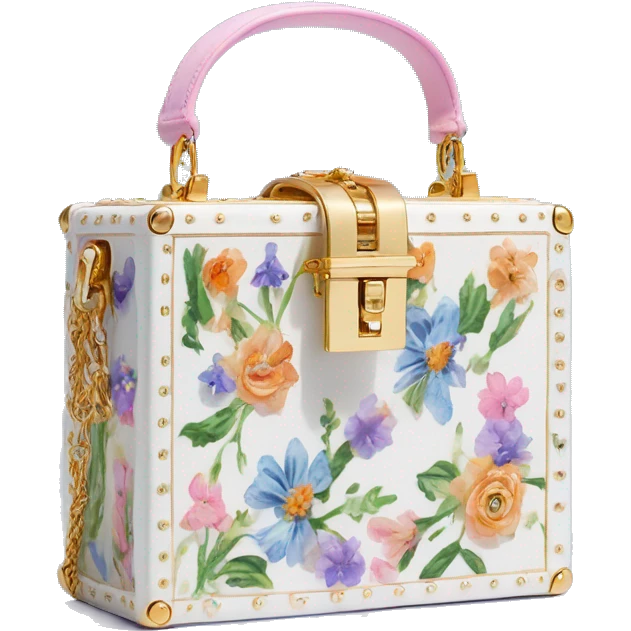 Dolce and Gabbana small white box bag with colourful lavender light blue light green orange pink summer print and golden detais 2023 emoji