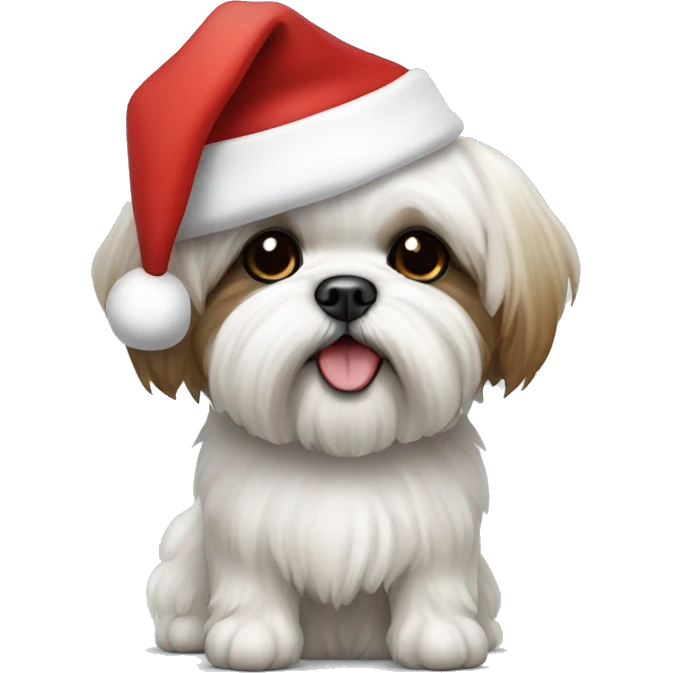 Bichon shih tzu dog with Santa hat emoji