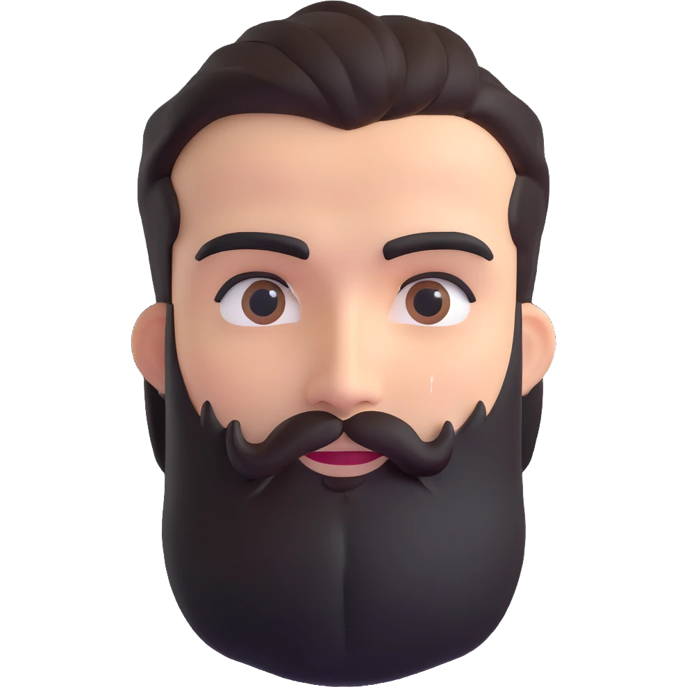3d male character with bushy beard and thick connected eyebrows emoji